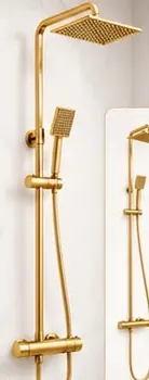 DB Homés DBSQ201BB two way square thermostatic shower mixer in brushed brass with slim square rain head and handset